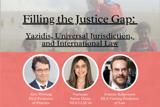 Poster for the event Filling the Justice gap: Yazidis, Universal Jurisdiction, and International Law