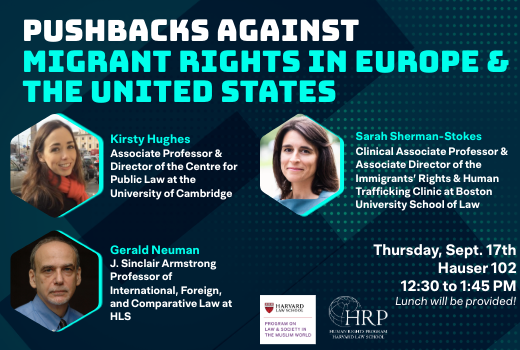 poster for the event Pushbacks Against Migrant Rights in Europe and the US on September 17, 2026