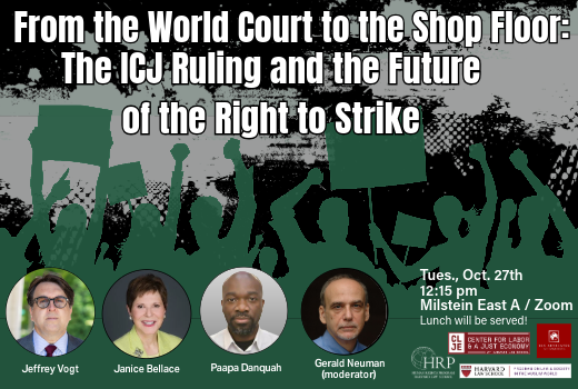 Poster for the event from the World Court to the Shop Floor