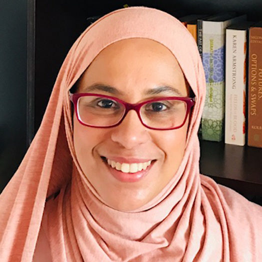 Fatima Essop wearing a pink headscarf