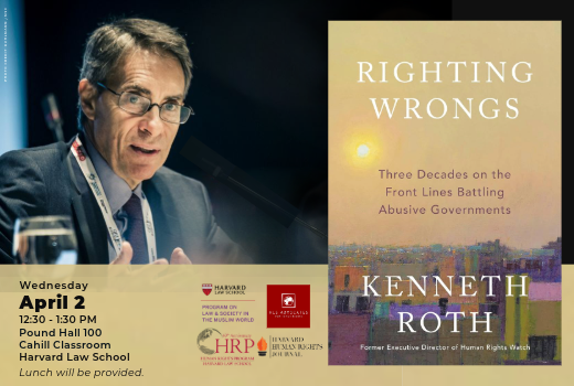 Poster for the book talk "Righting Wrongs."