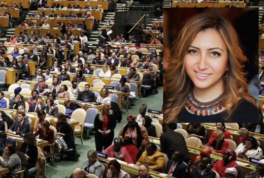 Photo of UN Women CSW session with headshot of Salma Waheedi