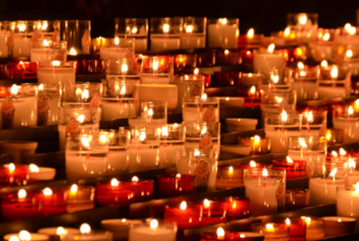 lighted votive candles